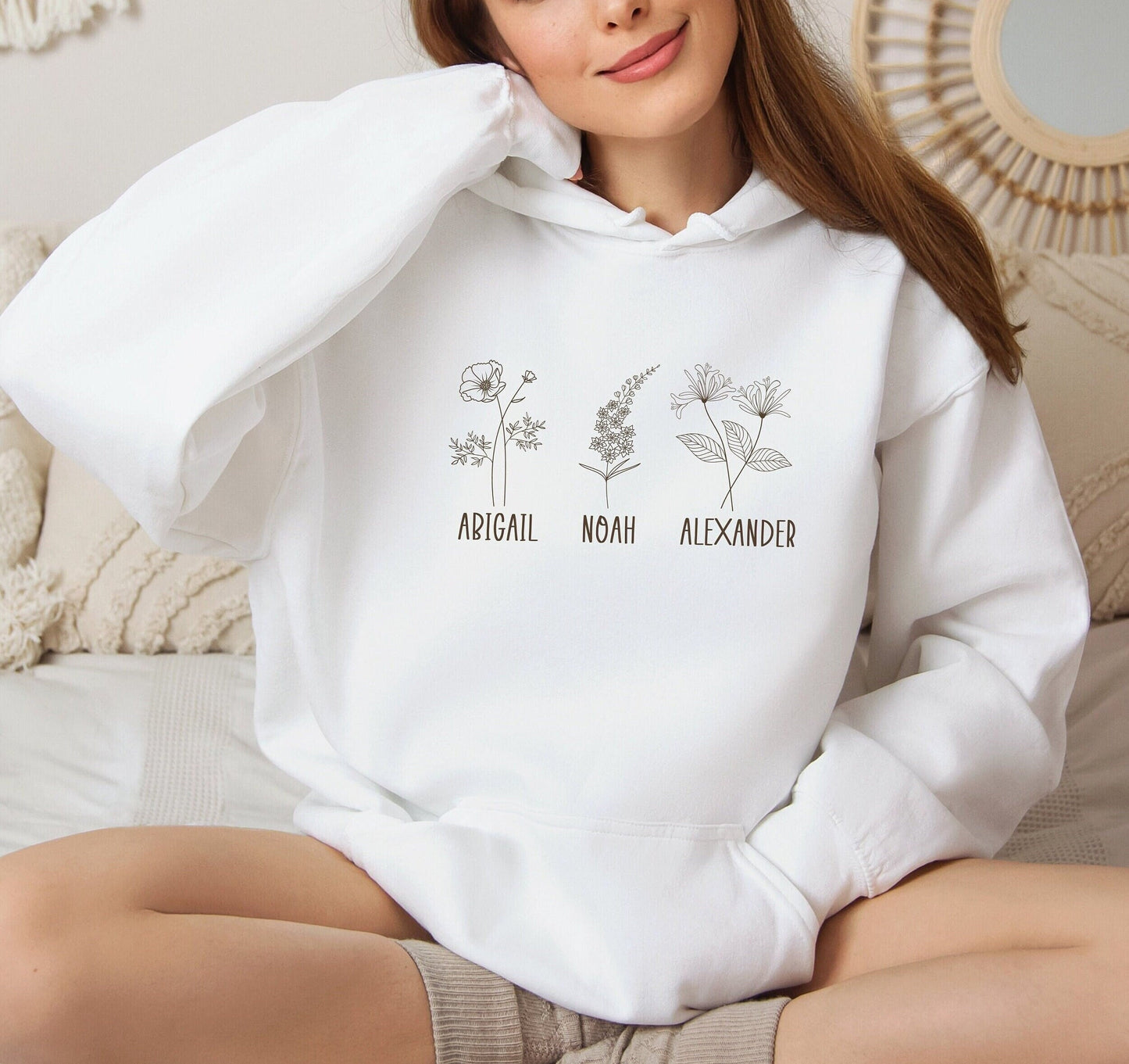 Personalized Birth Flower Hoodie, Mother's Day Grandma Gift Shirt, Birthday Mom Nana, Baby Shower Gift, Custom Birth Flower, Grandkids Name