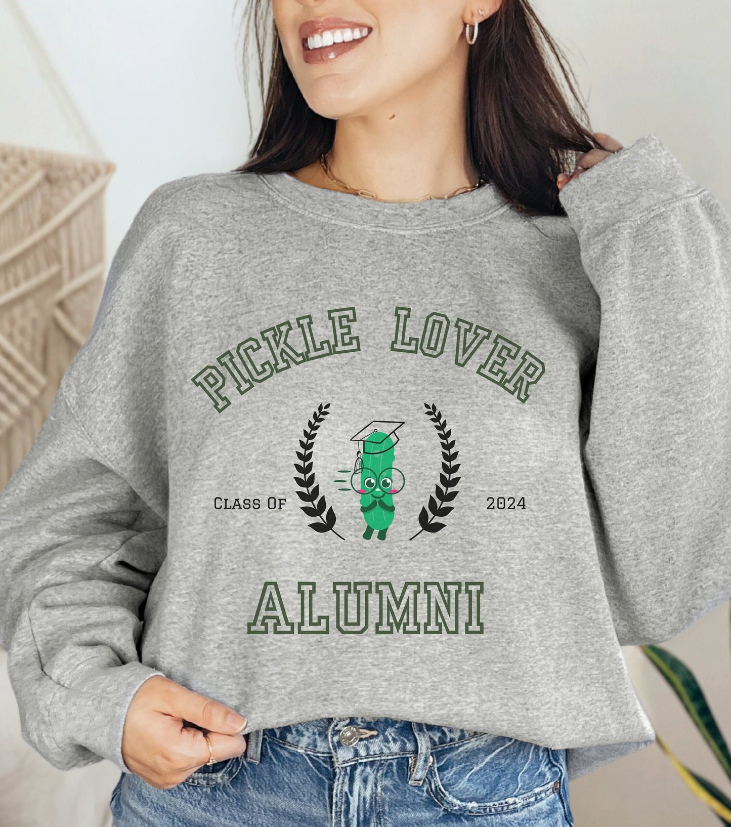 Funny Pickle Oversized Sweatshirt Pickle Crewneck Gift for Her Birthday or Graduation Pickle Lover Sweater Funny Sweatshirt