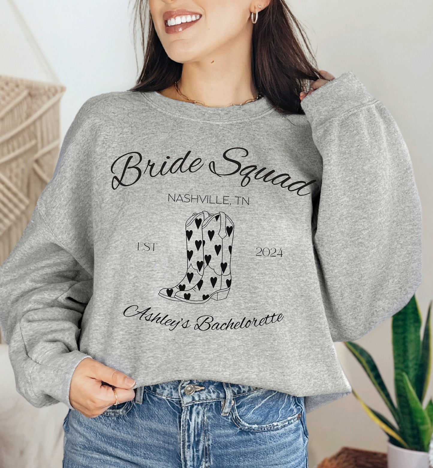 Personalized Bachelorette Shirts, Bride Tribe Sweatshirt, Custom Bach Party Crewneck 2024, Nashville Cowboy Boots Graphic