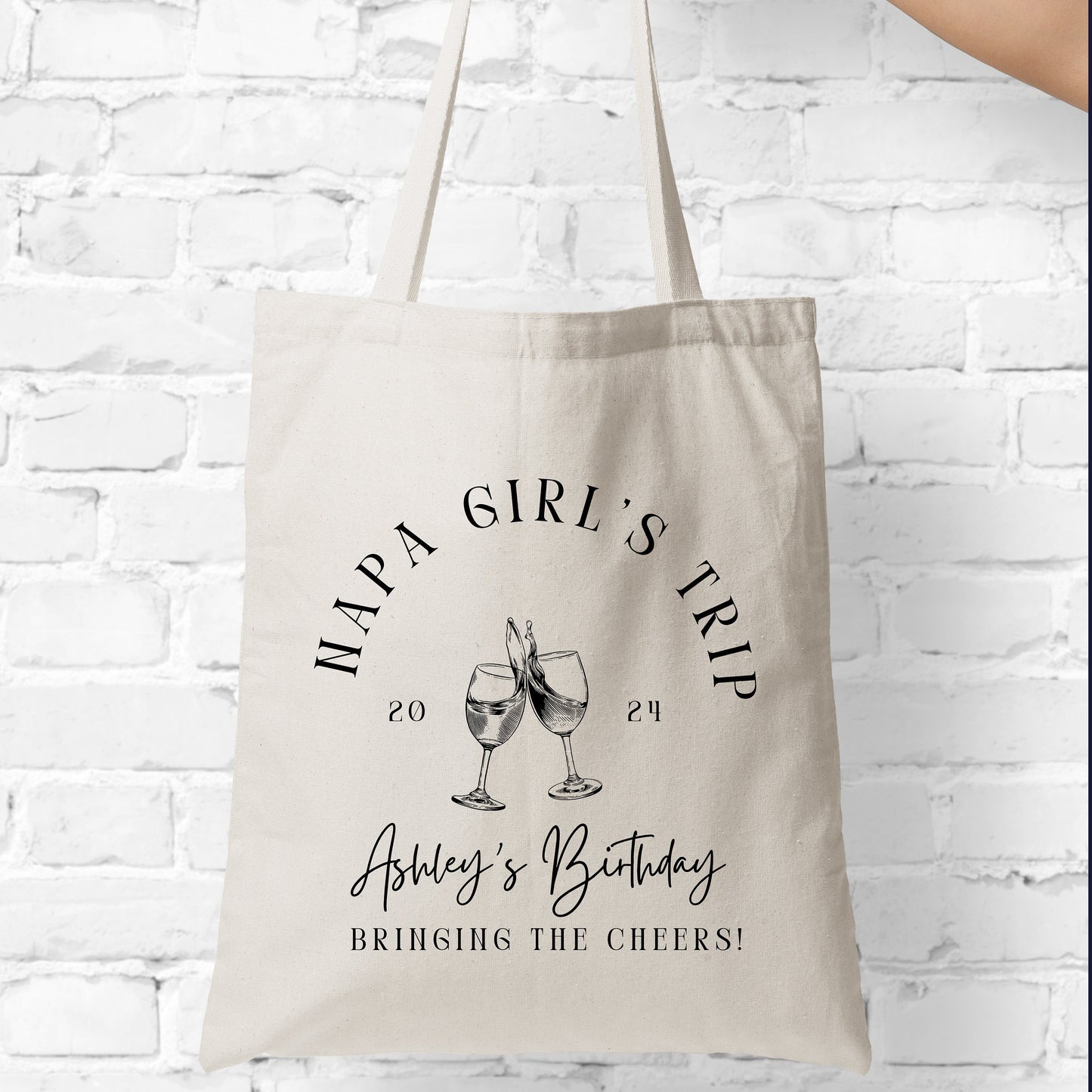 Custom Girls Trip Birthday Tote Bag, Girls Napa Wine Bag, Vacation birthday favor party gift, Personalized Napa wine tasting party favors