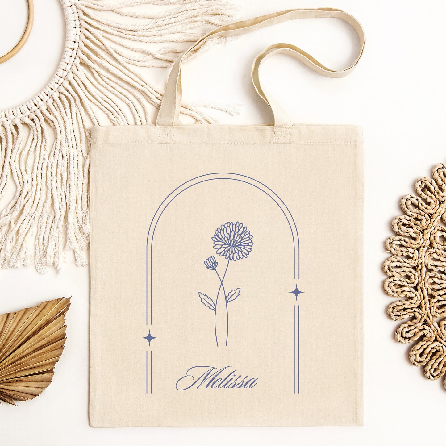 Birth Month Flower Personalized Canvas Tote Bag, Bachelorette Party, Bridesmaid gift, Birthday Gift, Mother's Day, Minimalist Canvas Tote