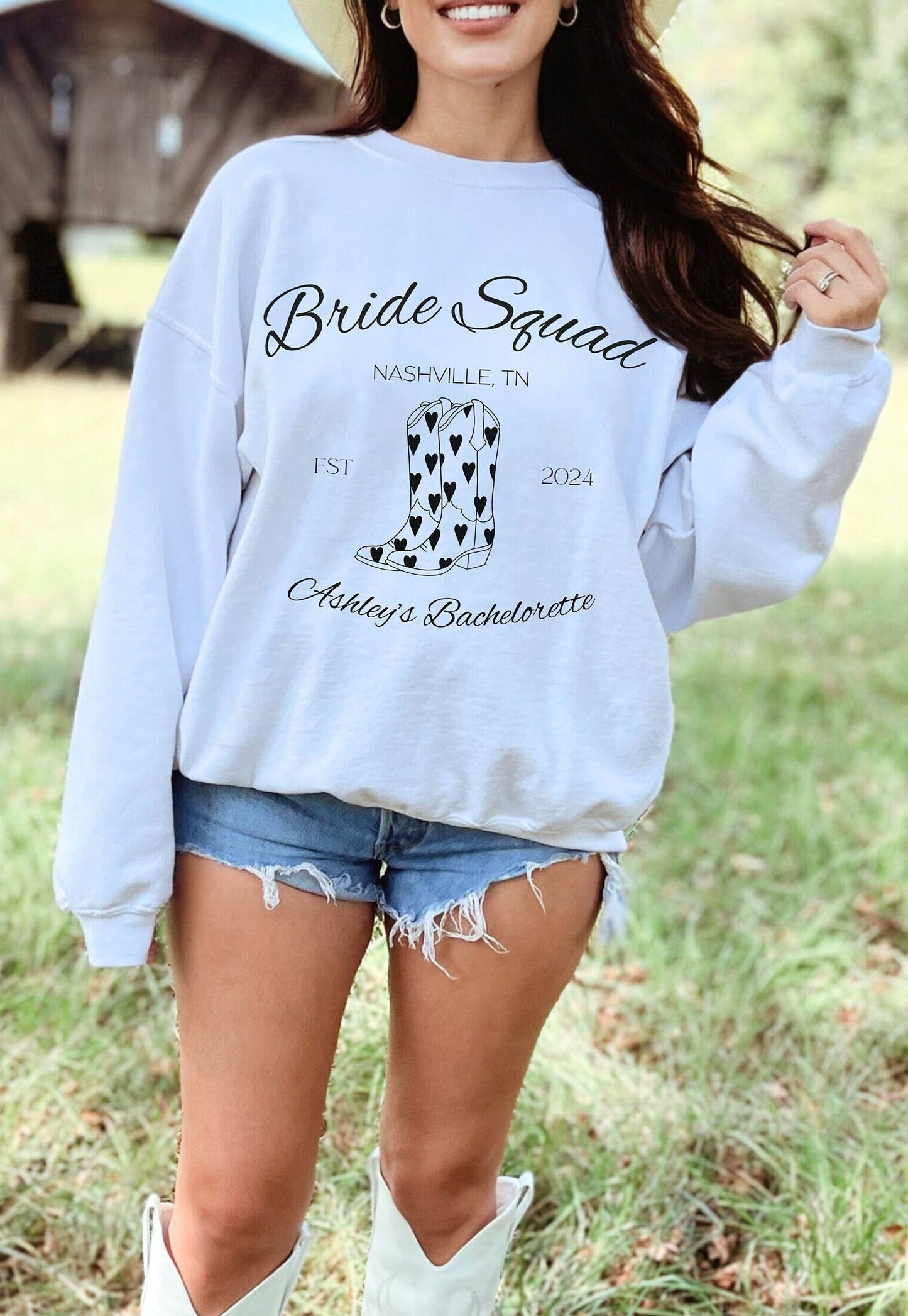 Personalized Bachelorette Shirts, Bride Tribe Sweatshirt, Custom Bach Party Crewneck 2024, Nashville Cowboy Boots Graphic