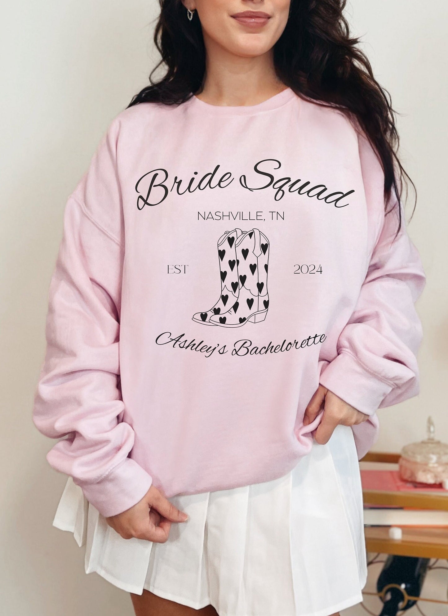 Personalized Bachelorette Shirts, Bride Tribe Sweatshirt, Custom Bach Party Crewneck 2024, Nashville Cowboy Boots Graphic
