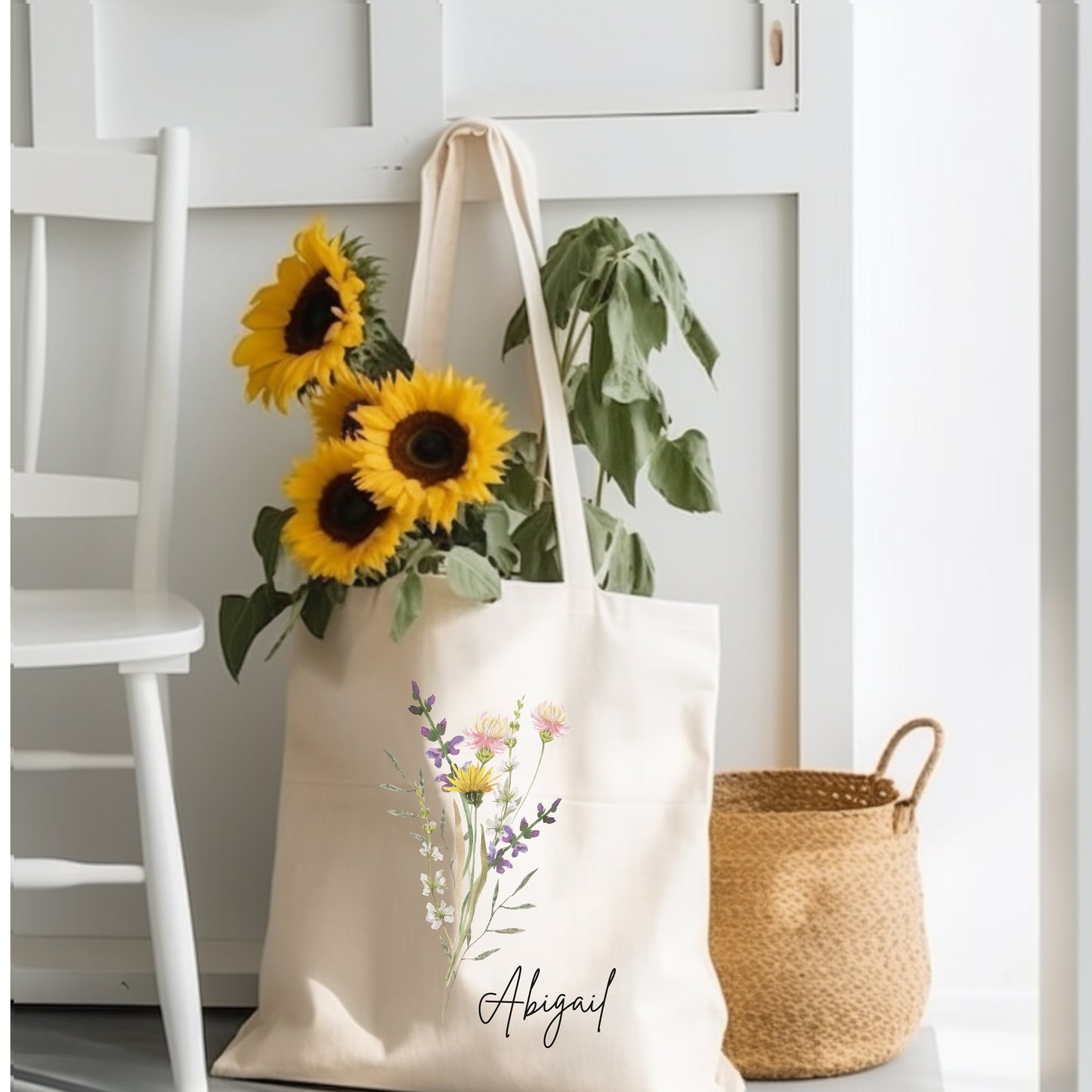 Personalized Wildflower Canvas Tote Bag - Bridesmaid Gift - Mother's Day - Gift for Her