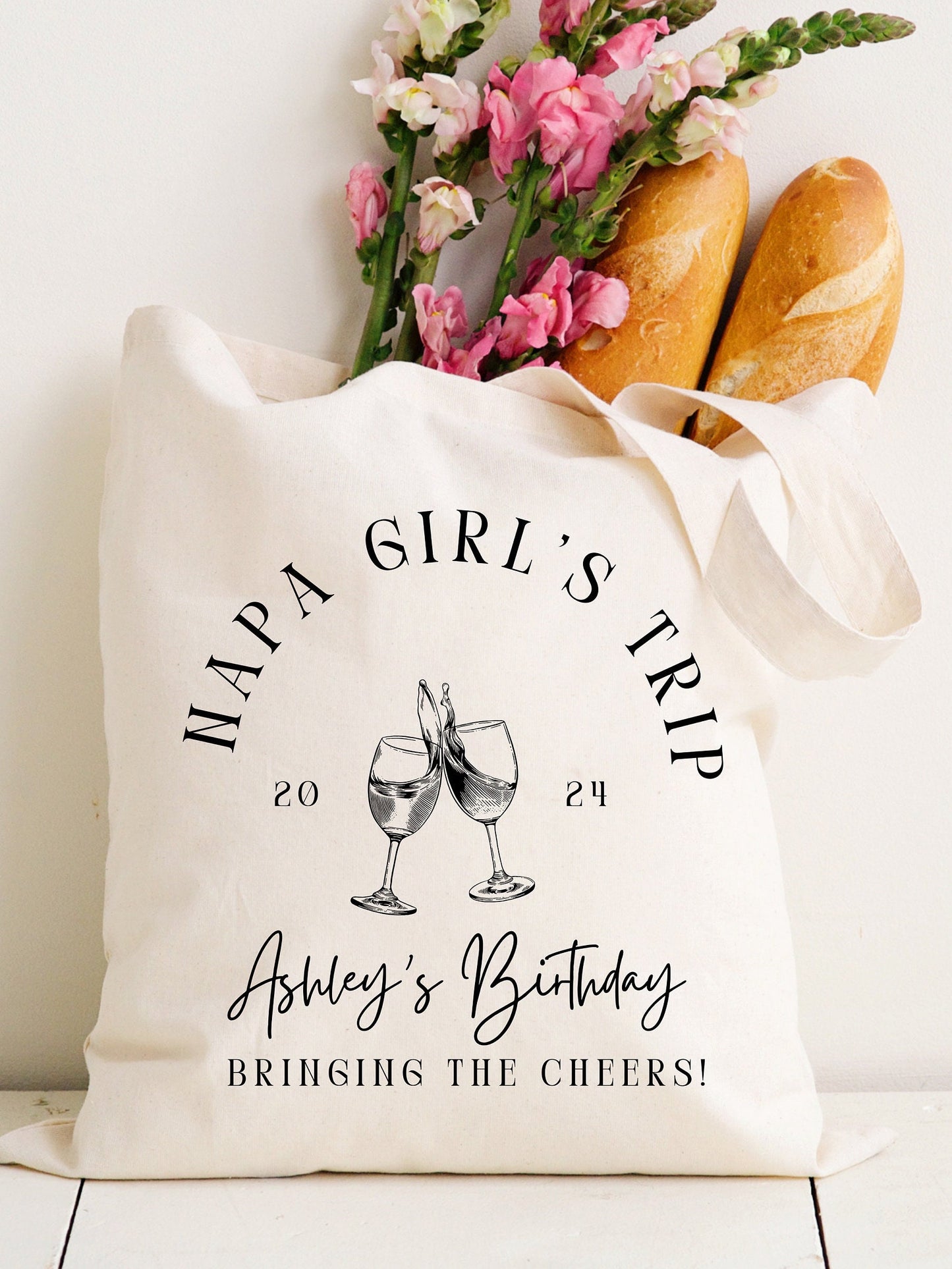 Custom Girls Trip Birthday Tote Bag, Girls Napa Wine Bag, Vacation birthday favor party gift, Personalized Napa wine tasting party favors