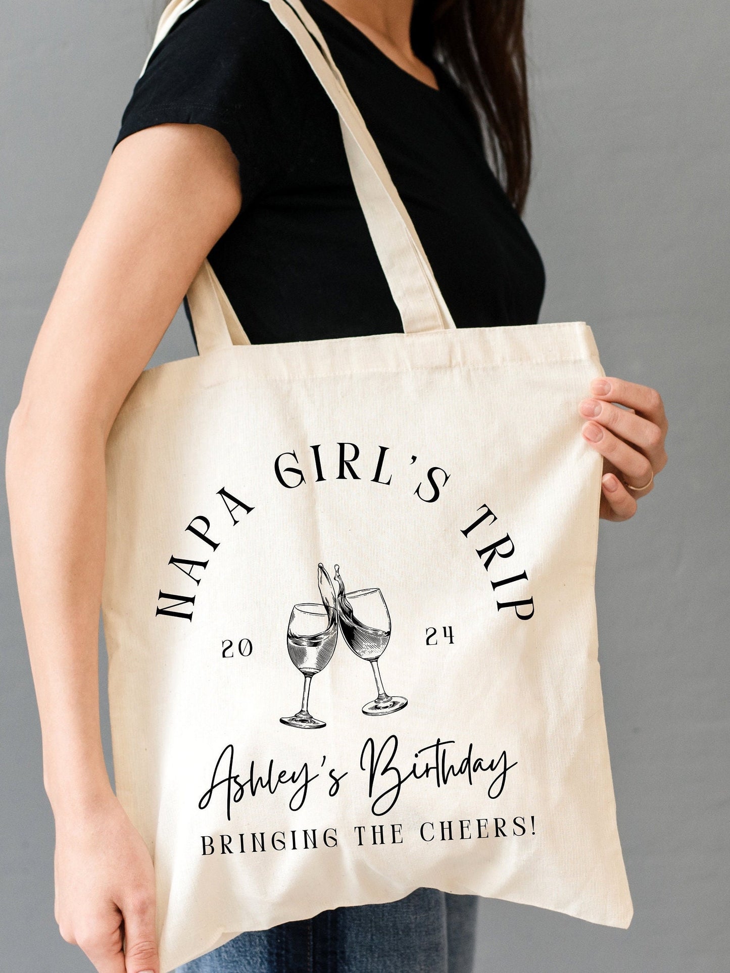 Custom Girls Trip Birthday Tote Bag, Girls Napa Wine Bag, Vacation birthday favor party gift, Personalized Napa wine tasting party favors
