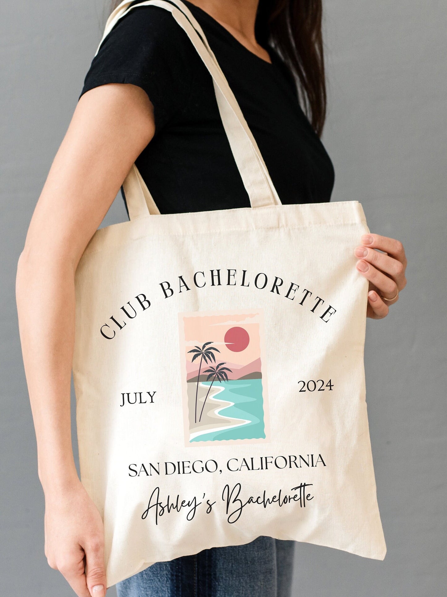Personalized Bachelorette Tote, Beach bag Bach Party, Girls Trip, Gift for Bridesmaid, Friends Party Destination Canvas Bag