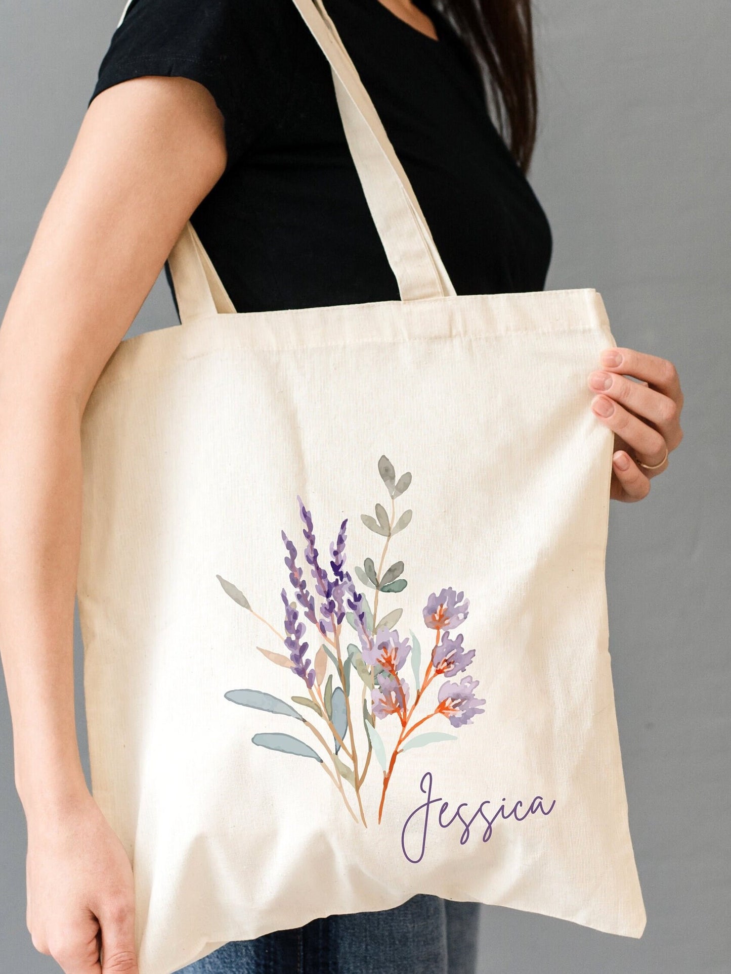 Custom Wildflower Canvas Tote Bag, Watercolor tote, Bachelorette Party, Bridesmaid gift, Birthday Gift, Mother's Day, Minimalist bag