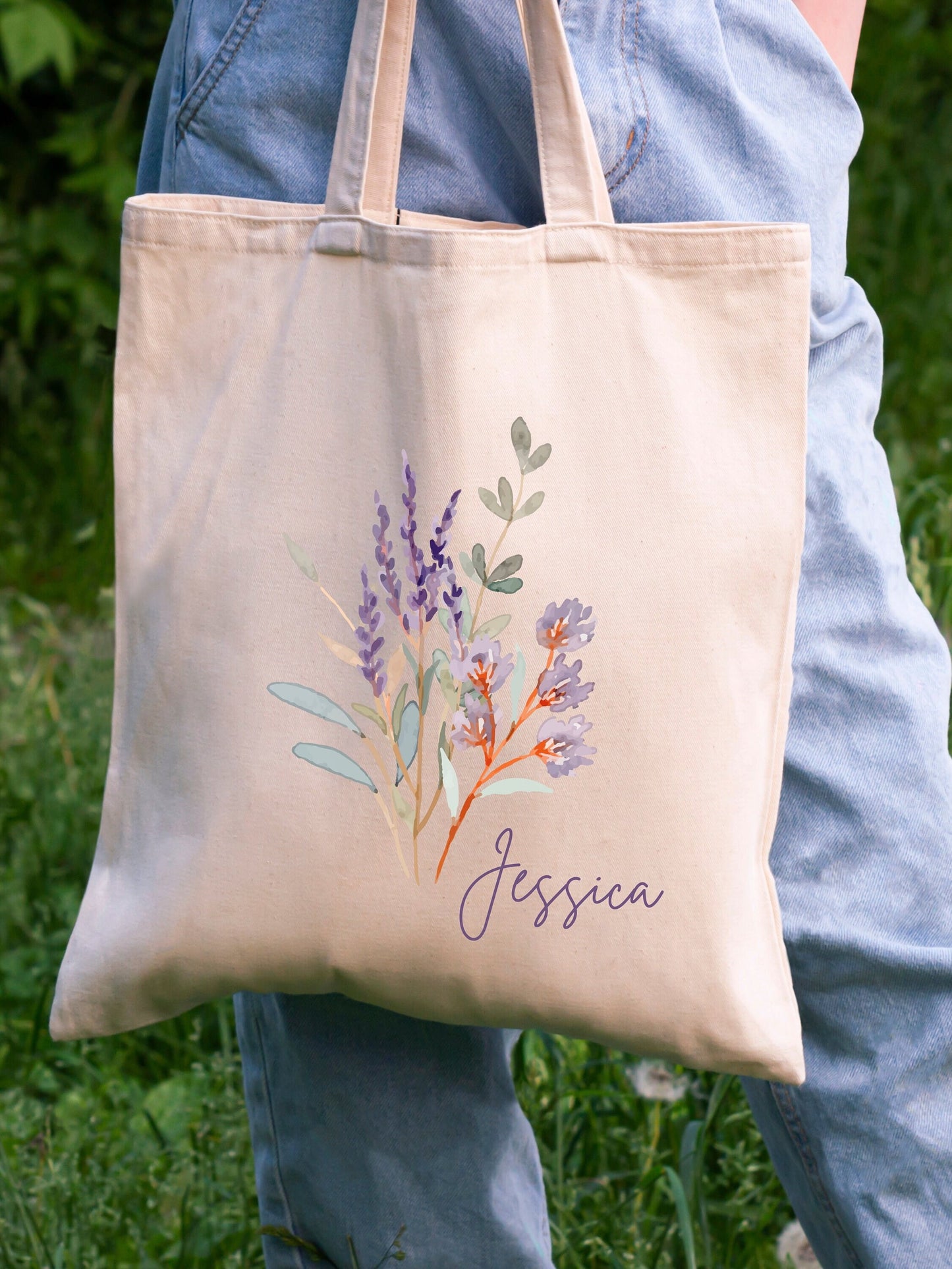 Custom Wildflower Canvas Tote Bag, Watercolor tote, Bachelorette Party, Bridesmaid gift, Birthday Gift, Mother's Day, Minimalist bag