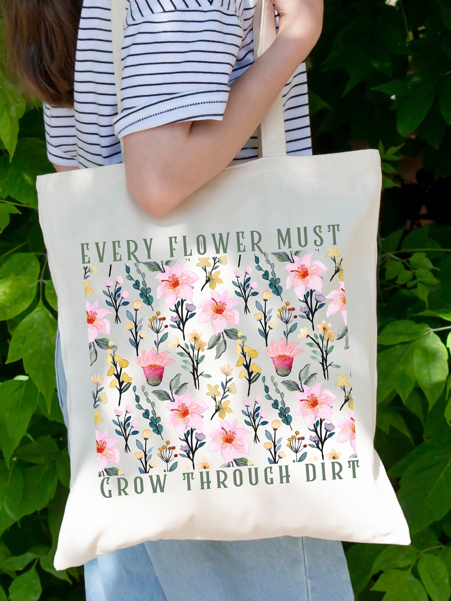 Flower Tote Bag Gift For Women Totes Birthday Gift Bag Library Book Bag Cotton Canvas Eco Friendly Shopping Bag for Her