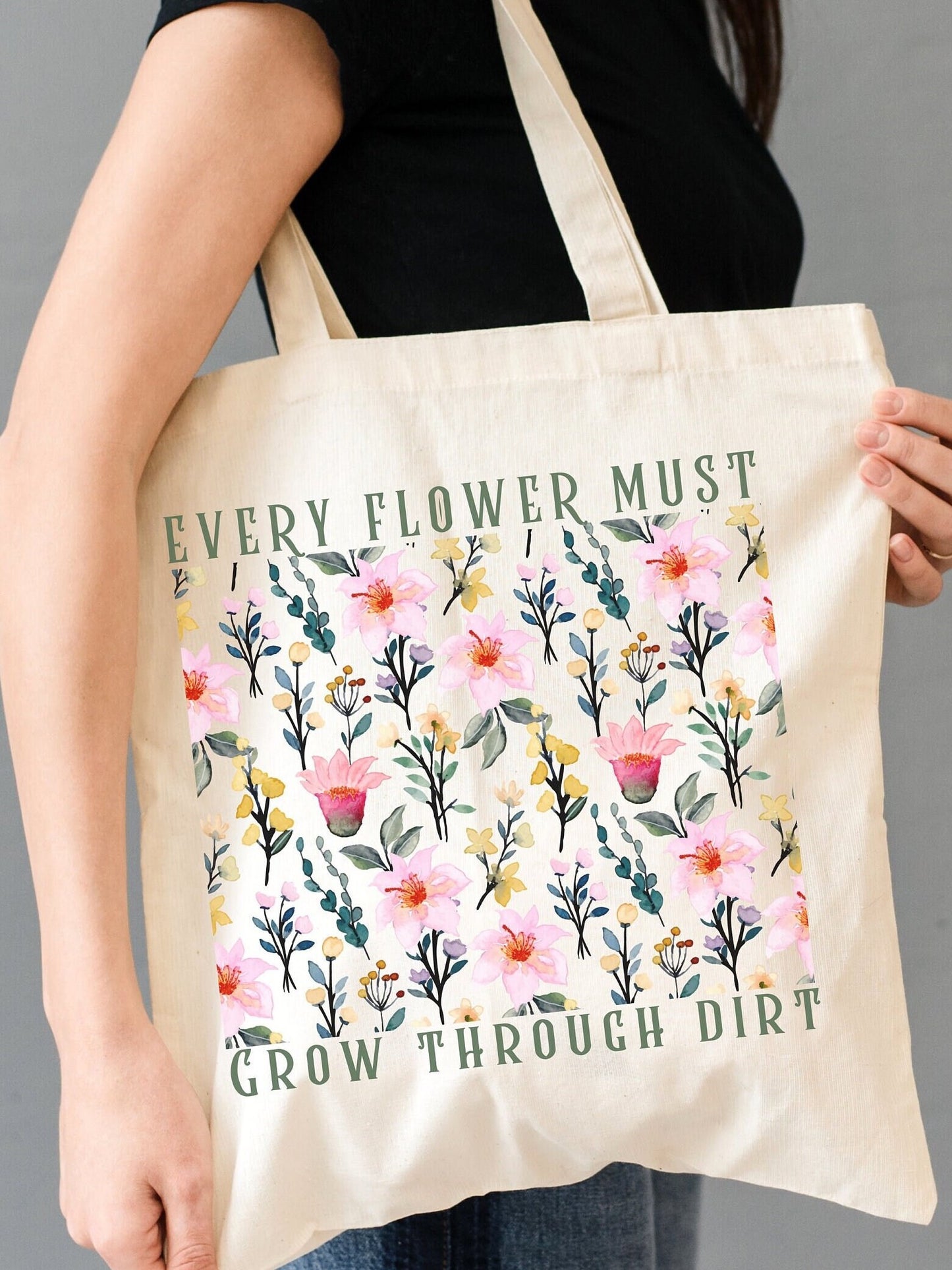 Flower Tote Bag Gift For Women Totes Birthday Gift Bag Library Book Bag Cotton Canvas Eco Friendly Shopping Bag for Her