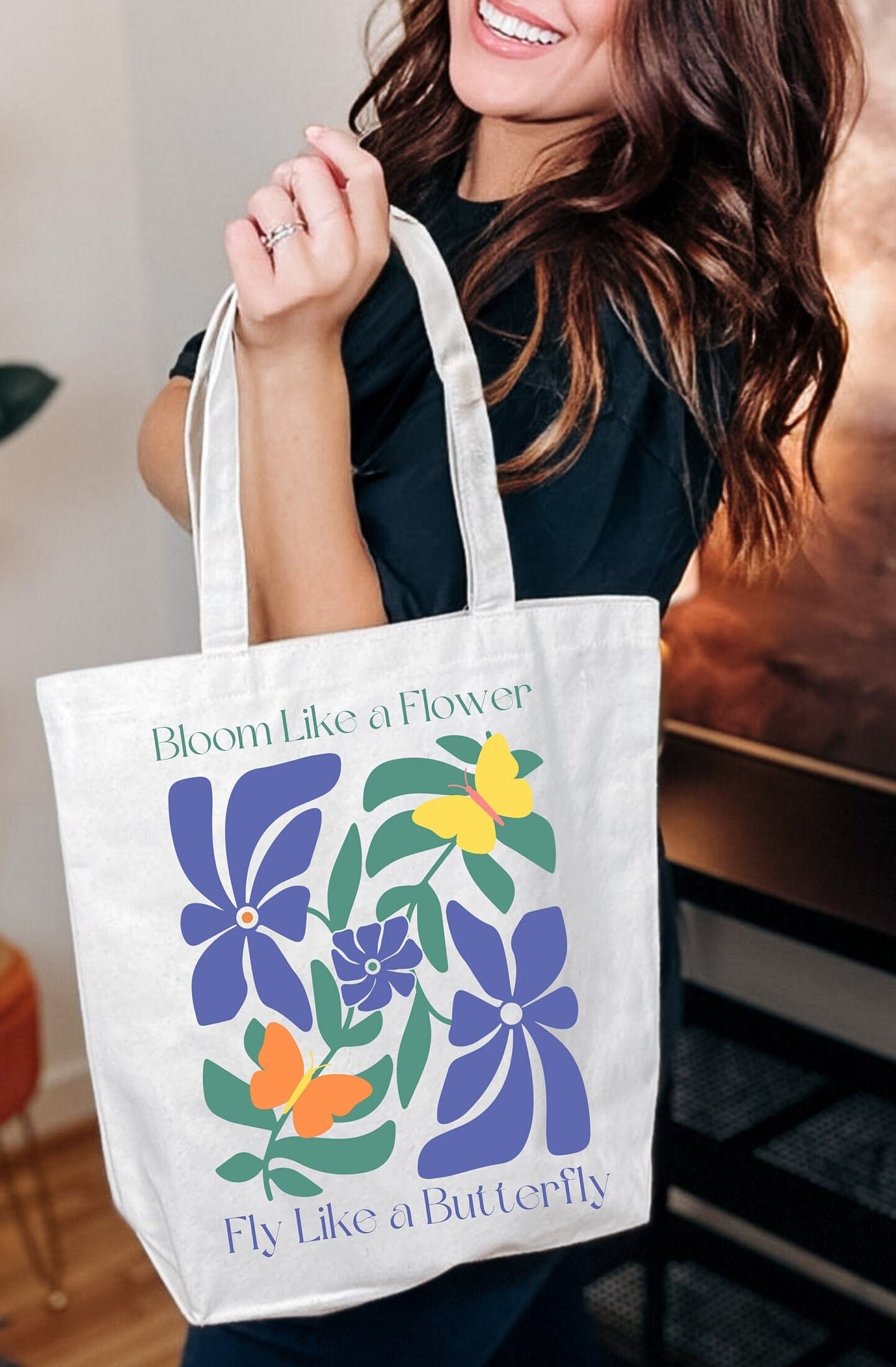 Flower Power Canvas Tote: Eco-Friendly Book Bag - Colorful Gift for Book Lovers