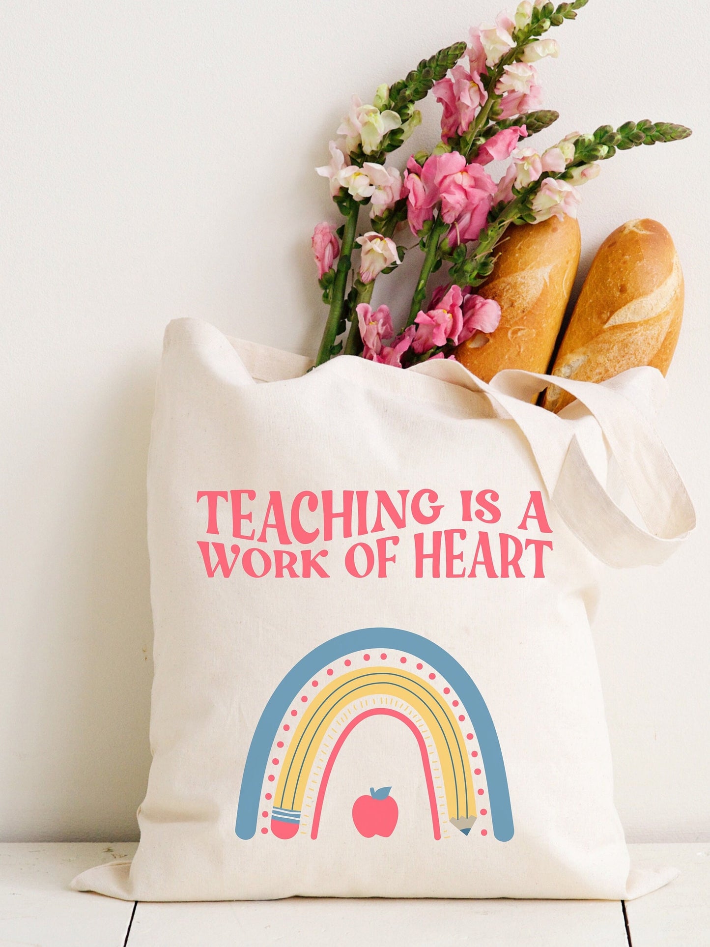 Tote Bag for Teachers Library Canvas Tote For Teacher Appreciation Teaching is a Work of The Heart Bag Eco Friendly Shopping Bag Her Gift