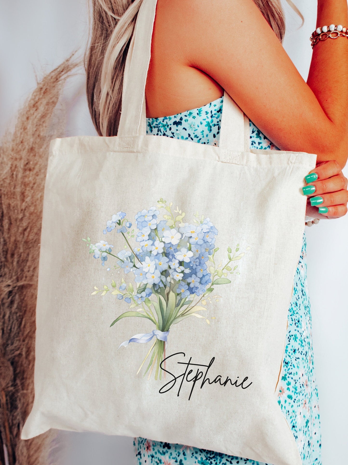 Custom Floral Canvas Tote Bag Bridesmaid, Birthday gift, Mother's Day, Personalized tote for her, Personalized floral tote bag