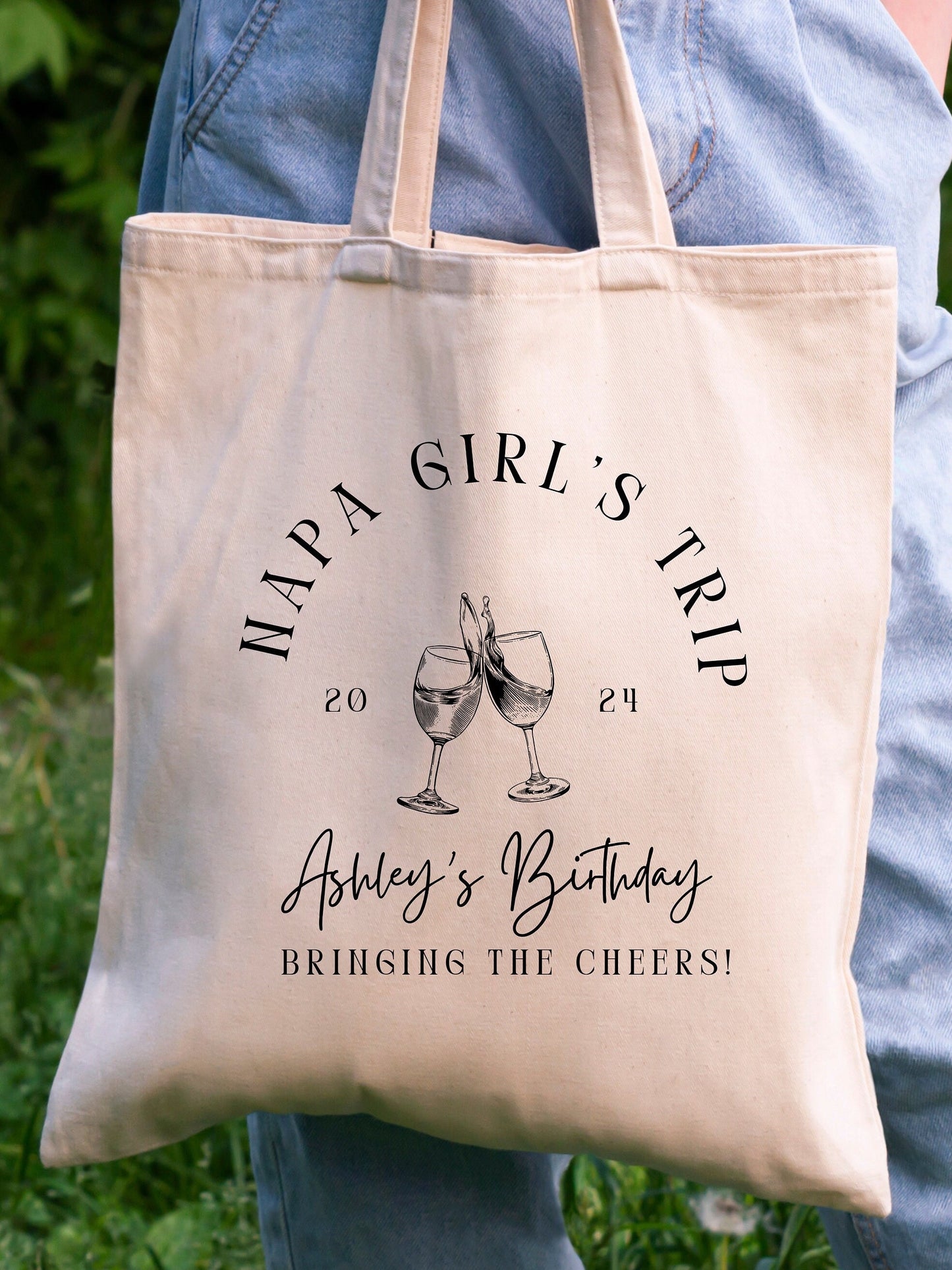 Custom Girls Trip Birthday Tote Bag, Girls Napa Wine Bag, Vacation birthday favor party gift, Personalized Napa wine tasting party favors