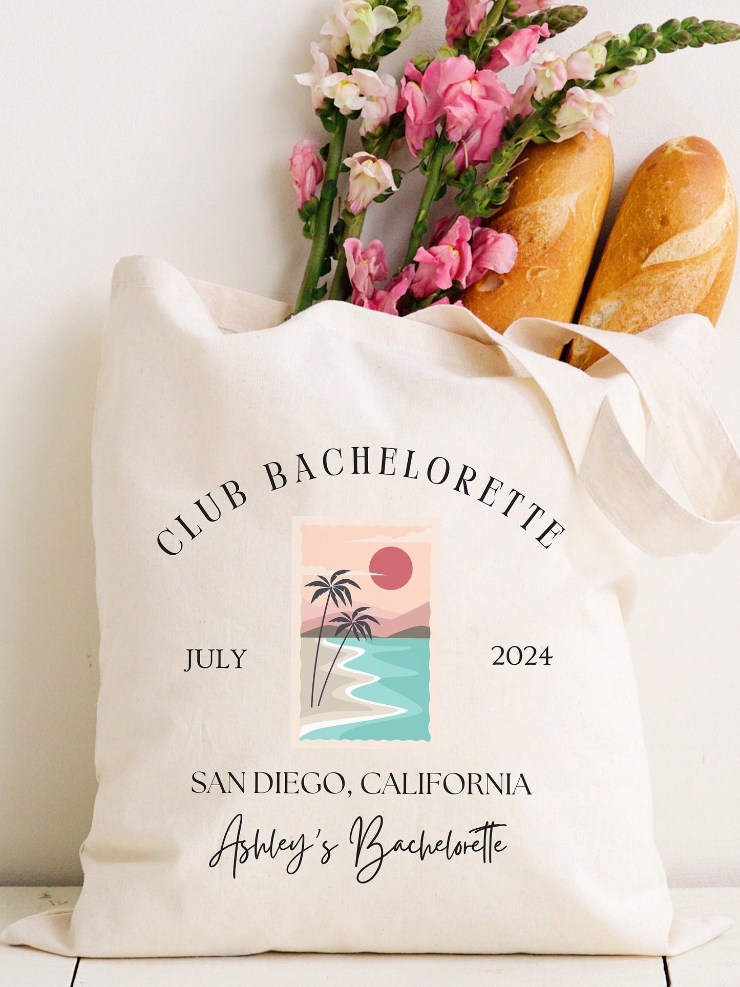 Personalized Bachelorette Tote, Beach bag Bach Party, Girls Trip, Gift for Bridesmaid, Friends Party Destination Canvas Bag