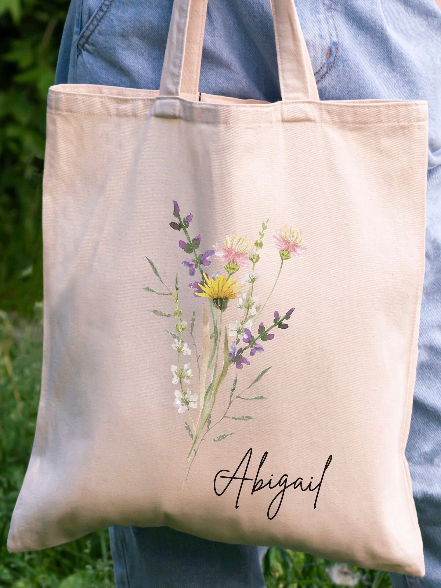 Wildflower Canvas Tote: Personalized & Stylish - Great for Bachelorette Parties, Bridesmaids or Birthday Gifts - Eco-Friendly