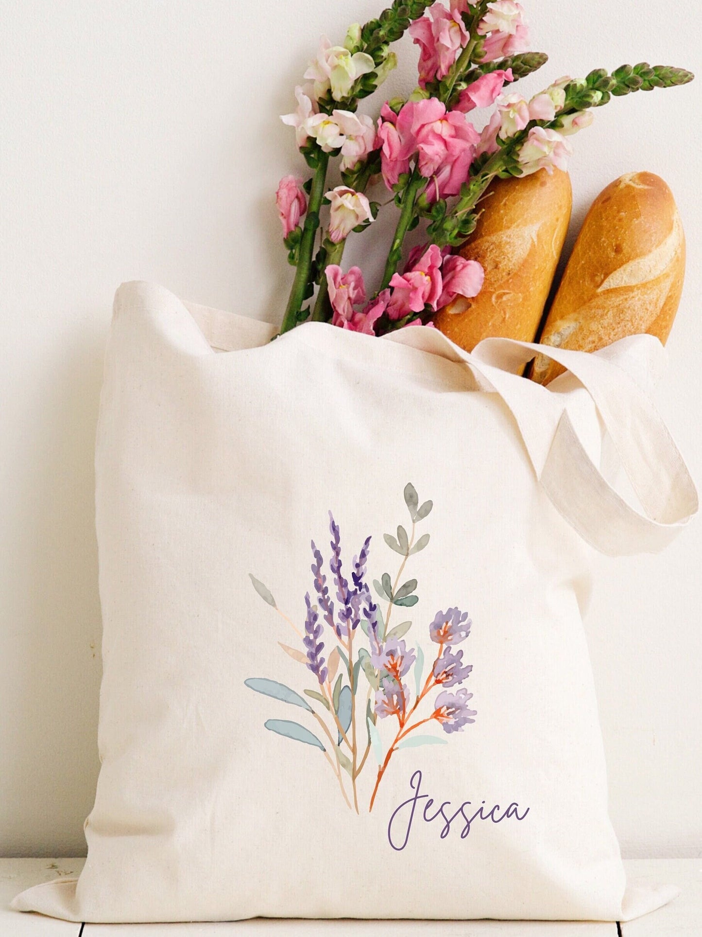 Custom Wildflower Canvas Tote Bag, Watercolor tote, Bachelorette Party, Bridesmaid gift, Birthday Gift, Mother's Day, Minimalist bag
