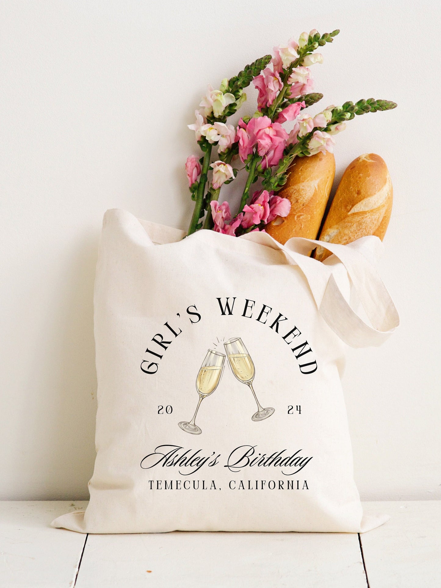 Custom Girls Trip Birthday Tote Bag, Girls Weekend Wine Bag, Vacation birthday favor party gift, Personalized wine tasting party favor tote