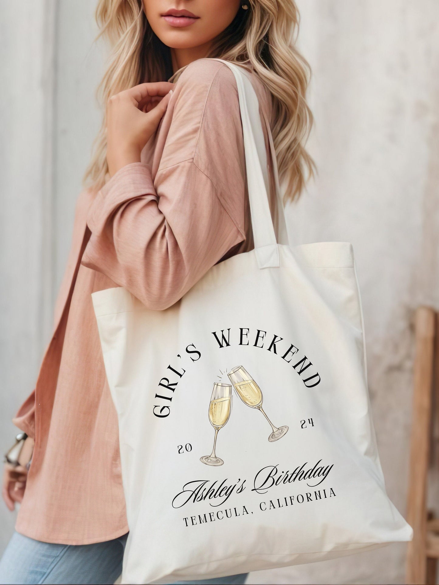 Custom Girls Trip Birthday Tote Bag, Girls Weekend Wine Bag, Vacation birthday favor party gift, Personalized wine tasting party favor tote