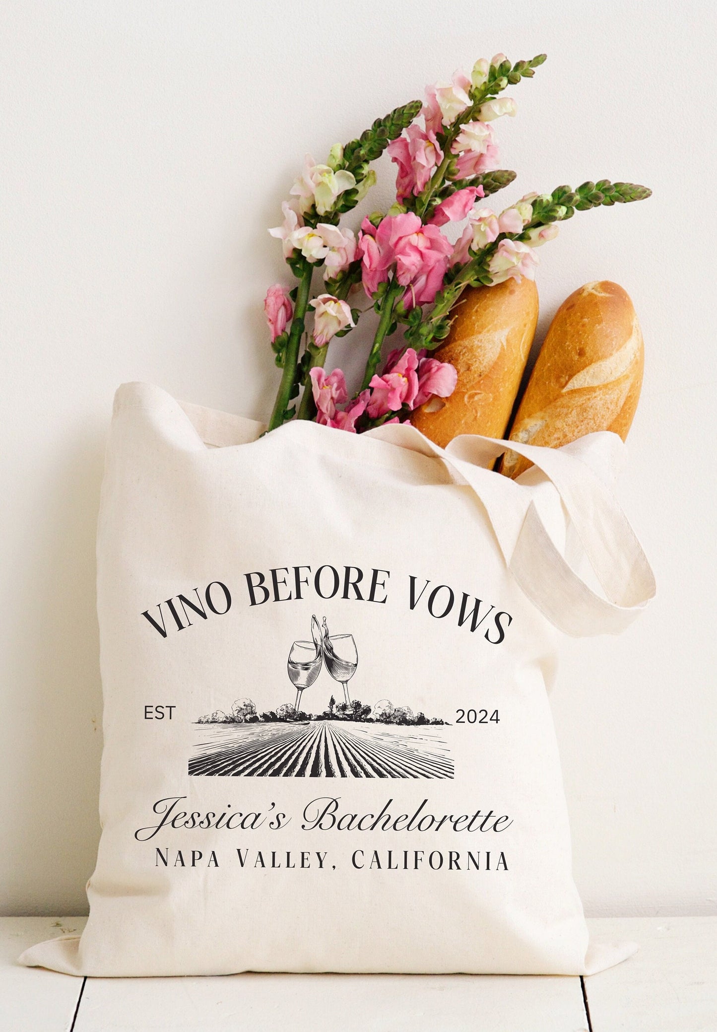 Custom Napa Valley Bachelorette Tote Bag, Bachelorette Party Gifts - Personalized Bridal Party Wine Tasting Party Gift
