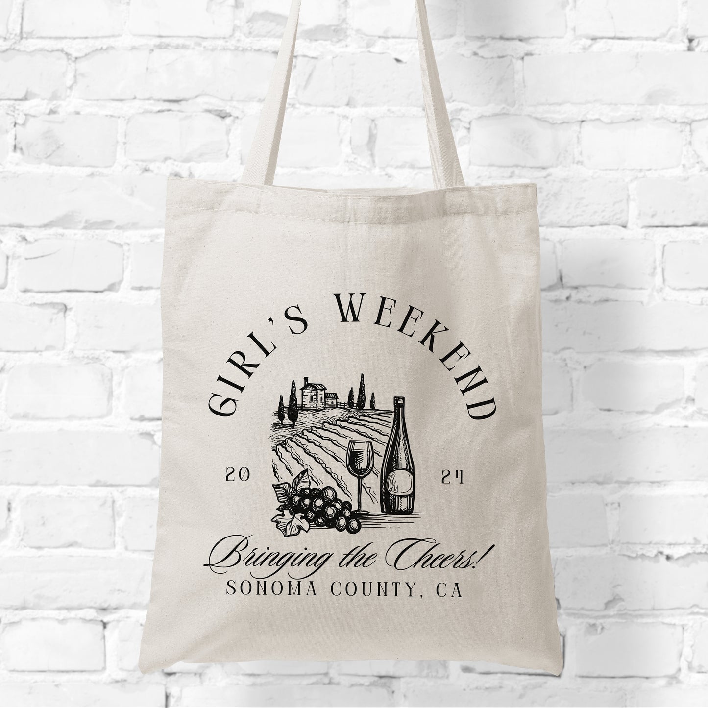 Custom Girls Weekend Tote Bag, Party Gifts for Wine Tasting Weekend - Personalized Trendy Canvas Tote Bag, Wine Country Bag