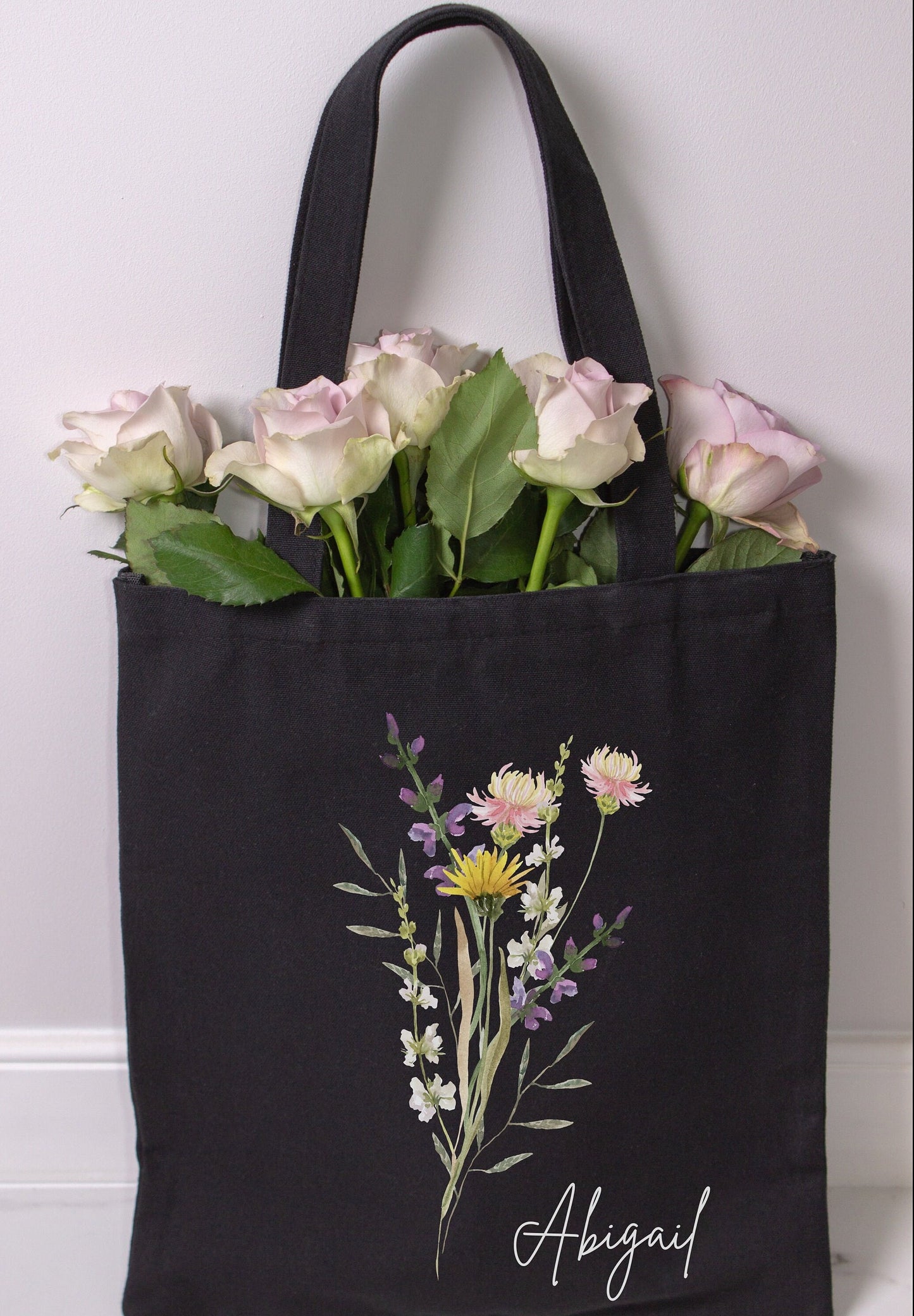 Personalized Wildflower Canvas Tote Bag - Bridesmaid Gift - Party Favor - Mother's Day - Floral Tote Gift for Her