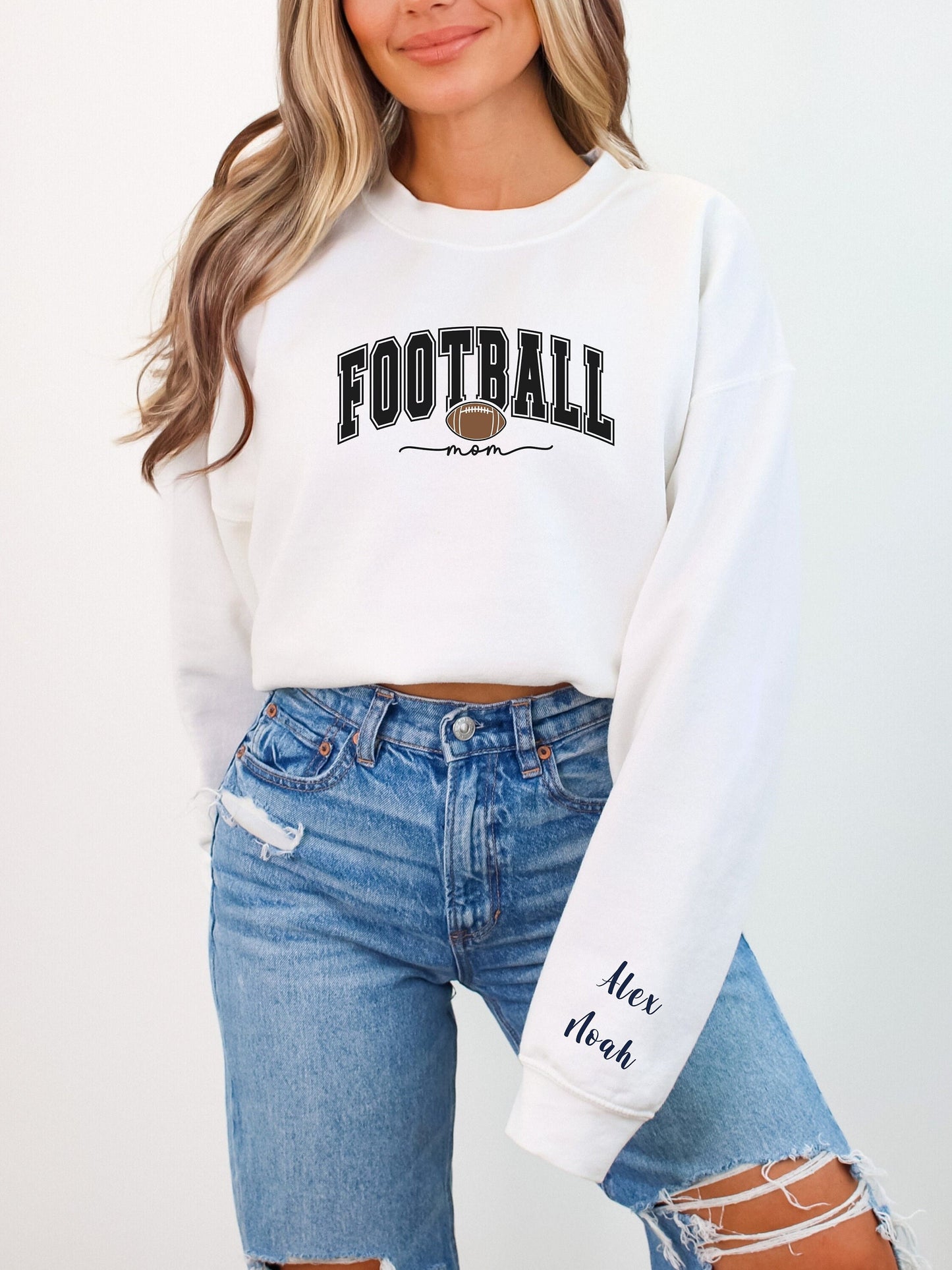 Personalized Mama Sweatshirt with Kid Names on Sleeve, Mother's Day Gift, New Mom Gift, Minimalist Cool Mom Sweater, Football Sports Mom