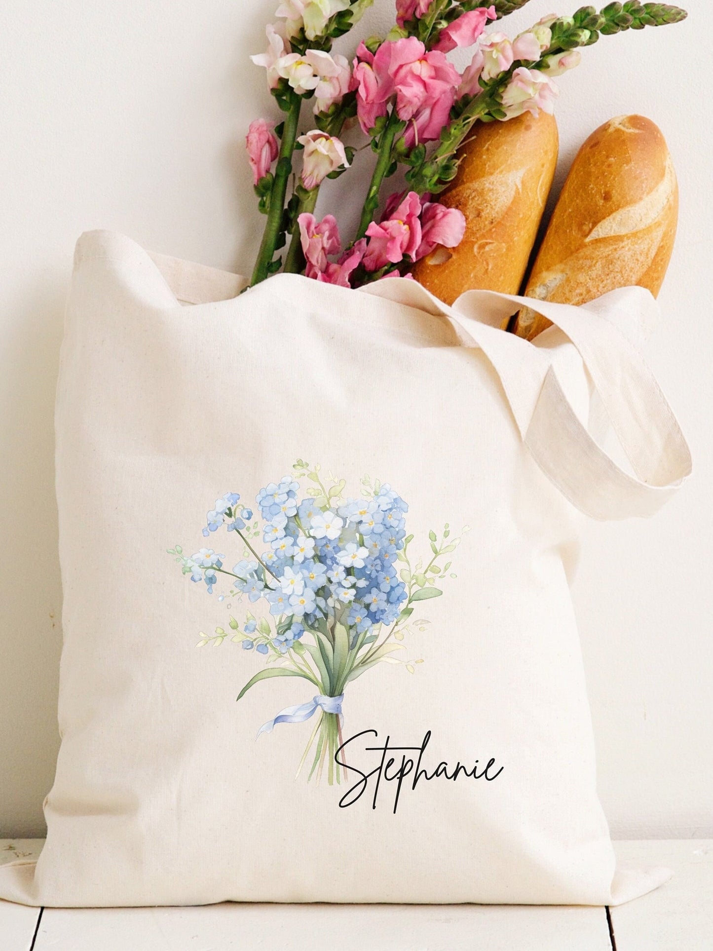 Custom Floral Canvas Tote Bag Bridesmaid, Birthday gift, Mother's Day, Personalized tote for her, Personalized floral tote bag