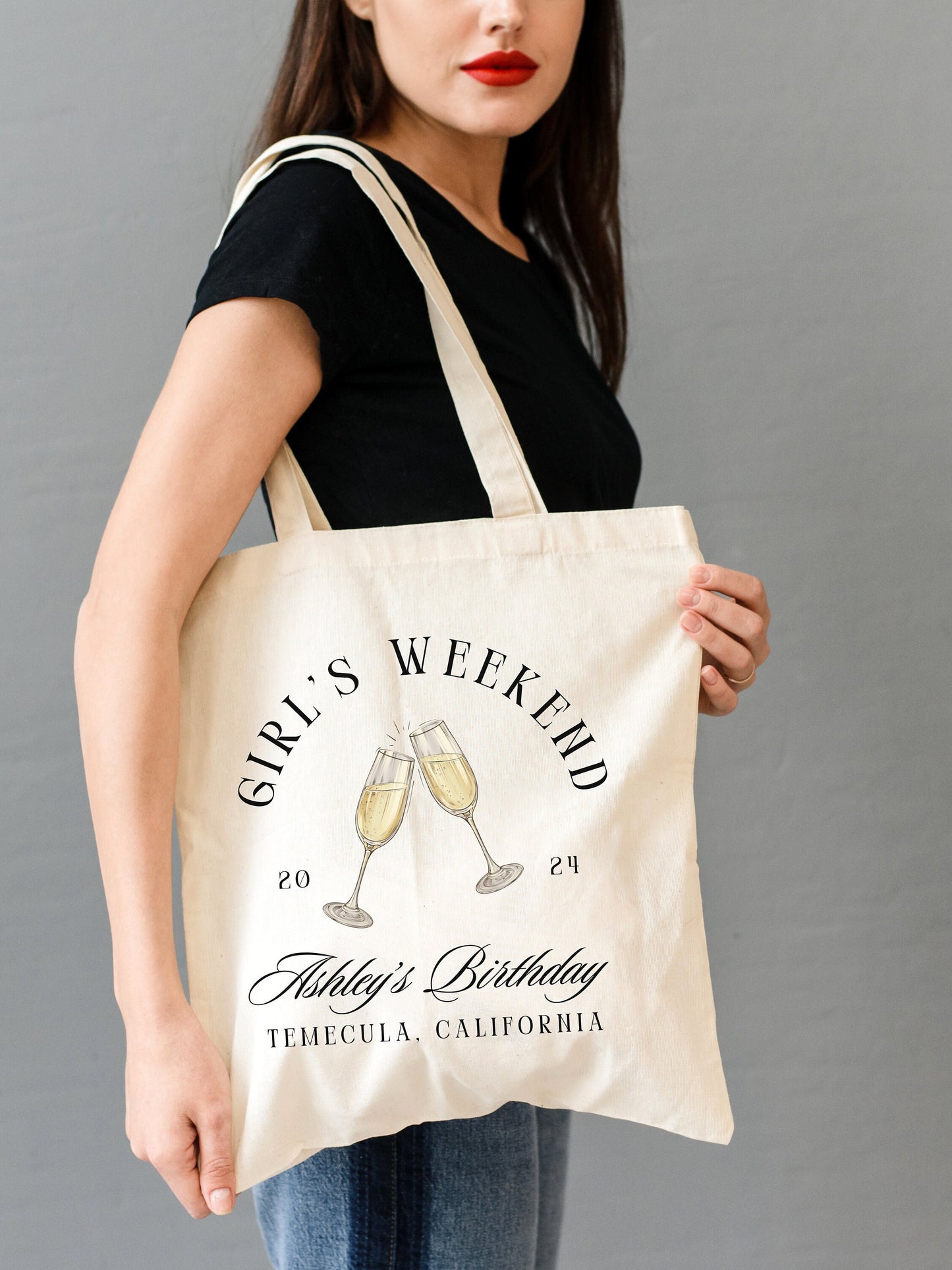 Custom Girls Trip Birthday Tote Bag, Girls Weekend Wine Bag, Vacation birthday favor party gift, Personalized wine tasting party favor tote
