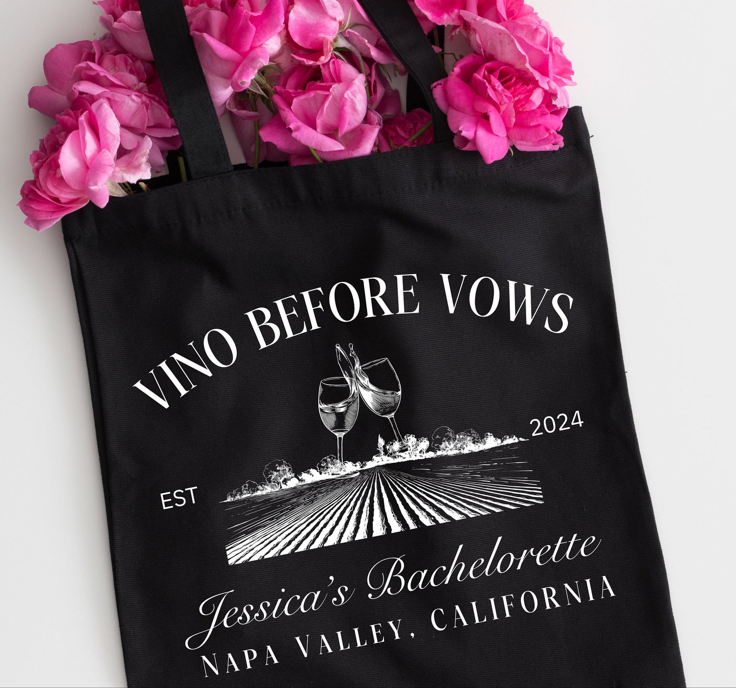 Custom Napa Valley Bachelorette Tote Bag, Bachelorette Party Gifts - Personalized Bridal Party Wine Tasting Party Gift