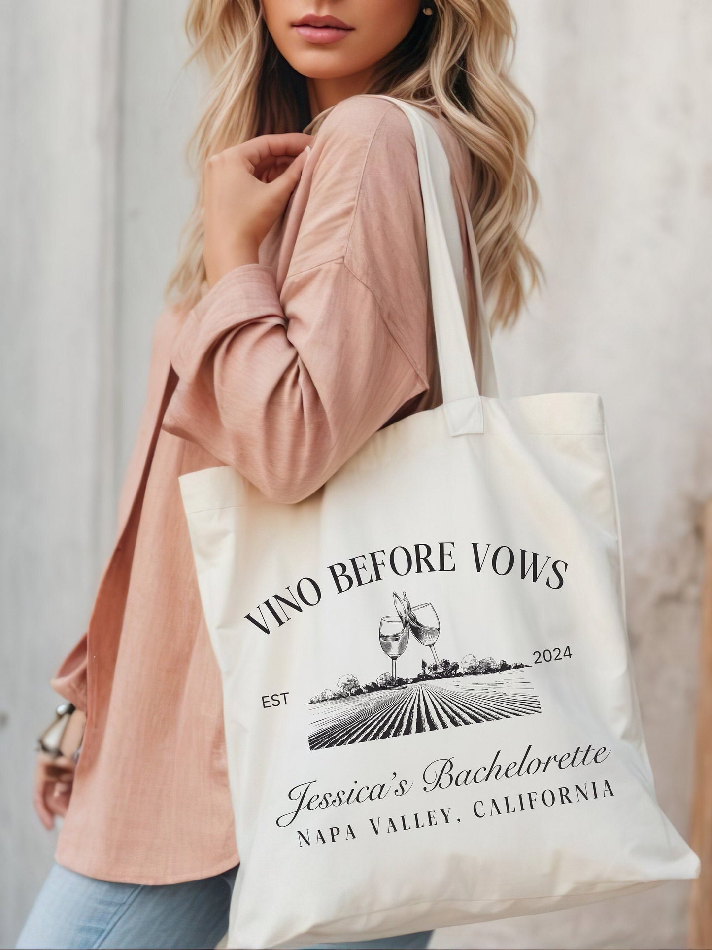 Custom Napa Valley Bachelorette Tote Bag, Bachelorette Party Gifts - Personalized Bridal Party Wine Tasting Party Gift