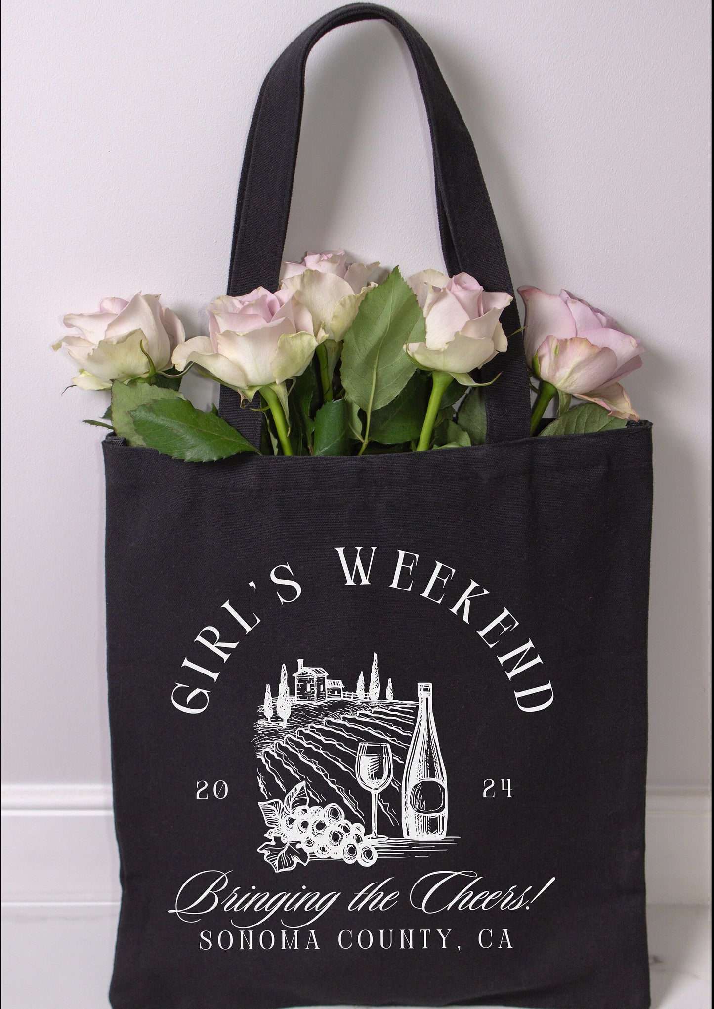 Custom Girls Weekend Tote Bag, Party Gifts for Wine Tasting Weekend - Personalized Trendy Canvas Tote Bag, Wine Country Bag