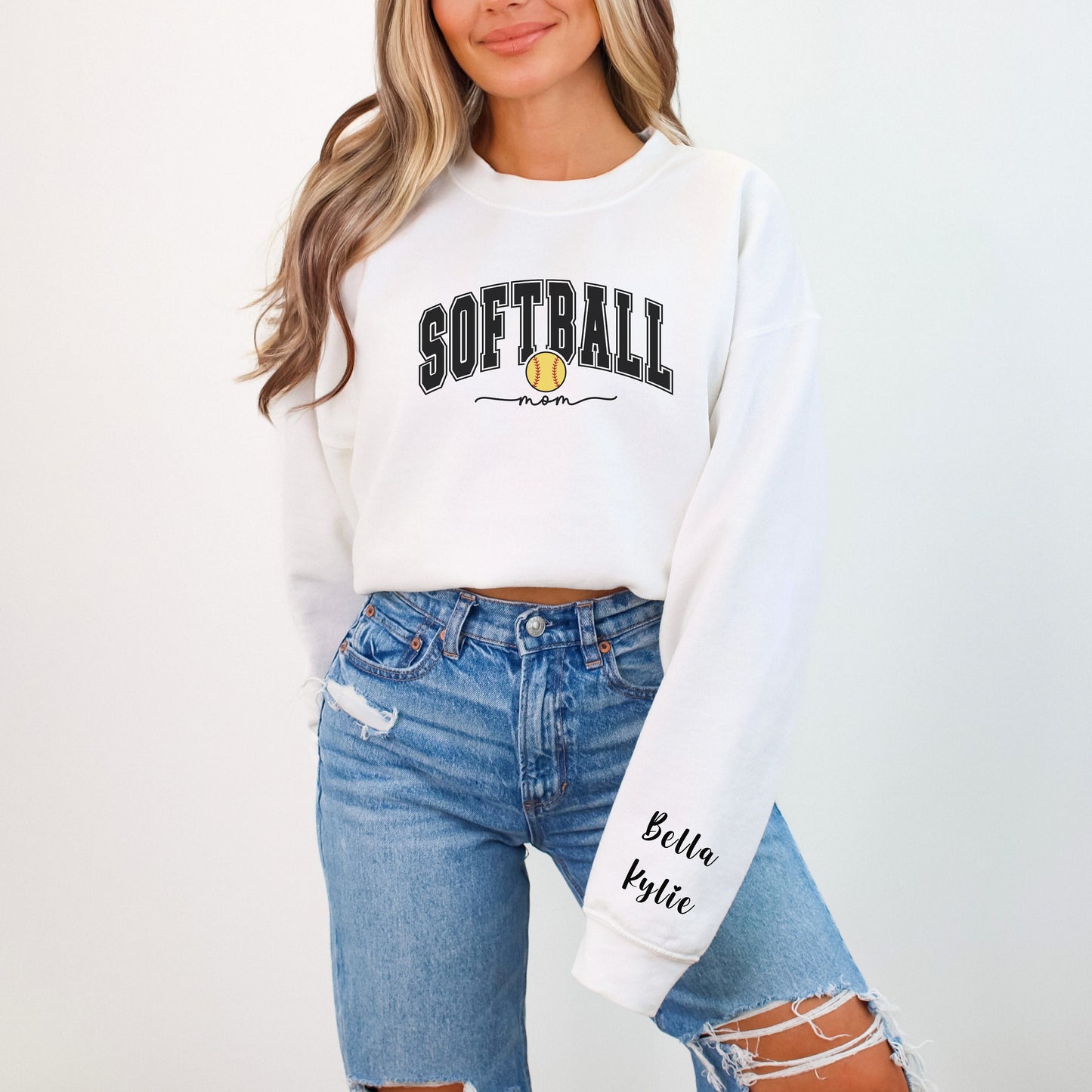 Mother's Day Gift Sweatshirt - Personalize Softball Mom Crewneck Sweatshirt - Gift for Mom - Birthday Gift for Sports Mom