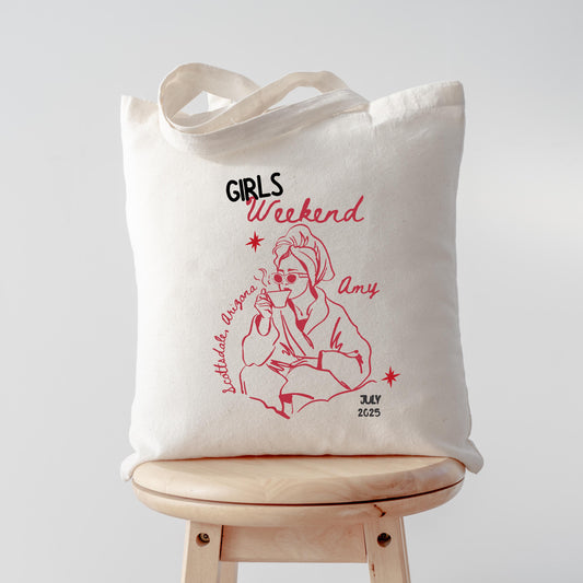 Girls Weekend Spa Tote Bag, Custom Spa Getaway Gift, Bachelorette Spa Trip Bag, Relaxation Retreat Tote, Self-Care Weekend Favor