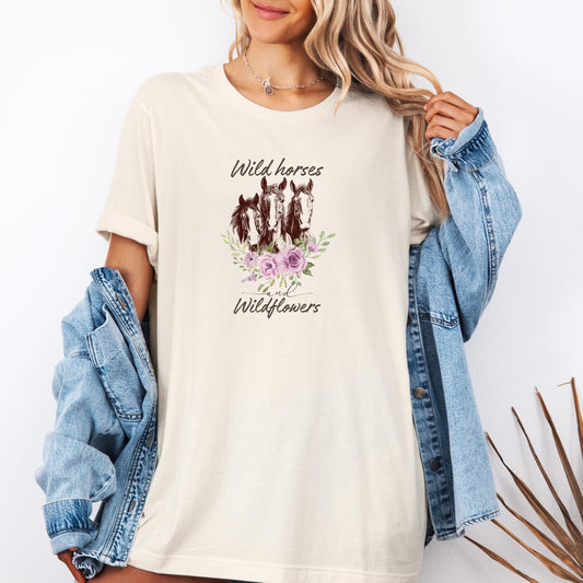 Wild Horses and Wildflowers Shirt - Western Horse Graphic Tee - Country Cowgirl Aesthetic T-Shirt - Equestrian Boho Shirt - Bella Canvas Tee