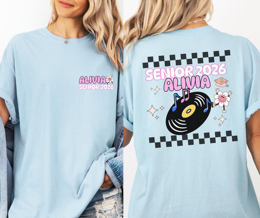 Retro Record Senior Shirt, Comfort Colors Graduation Tee, Custom Senior Year Shirt, Personalized Grad Gift, Oversized Graphic Tee for Teens