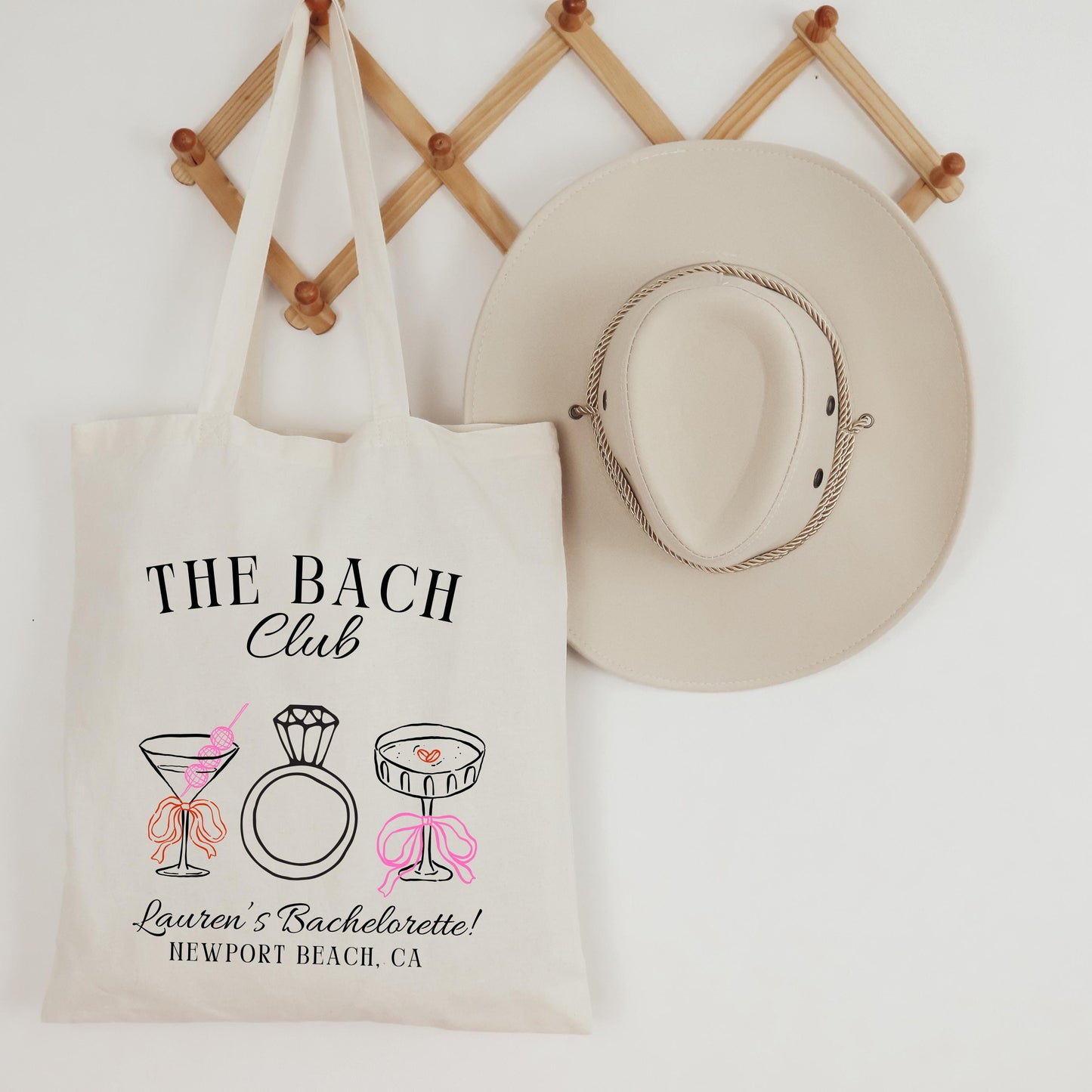 Bach Club Bachelorette Tote, Custom Cocktail Bride Bag, Wedding Ring Graphic Tote, Girls Trip Favor, Bridal Party Weekend Gift