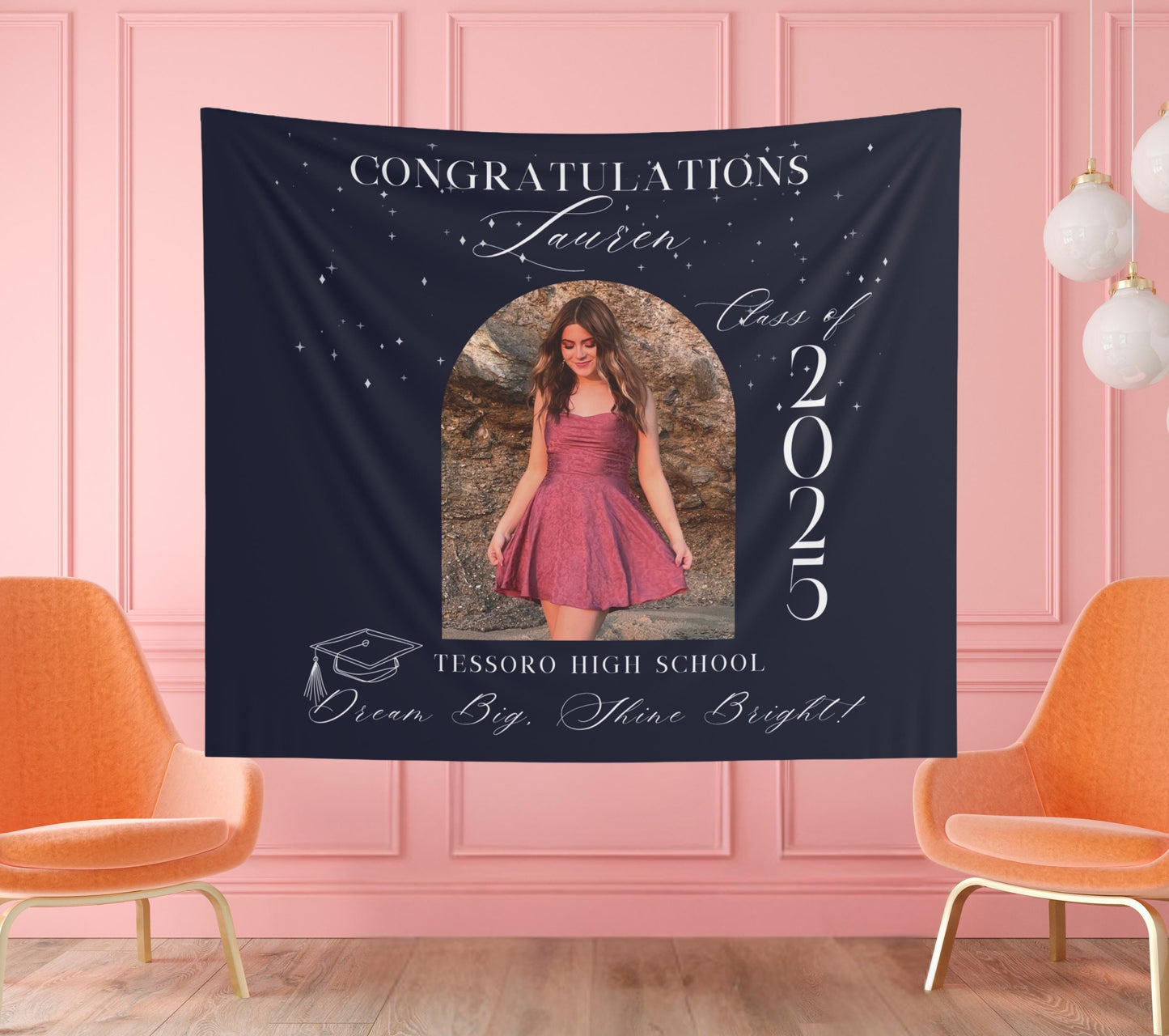 Custom Graduation Photo Banner, Personalized Quote, High School or College Grad Sign, Class of 2025 Party Decor, Elegant Grad Banner