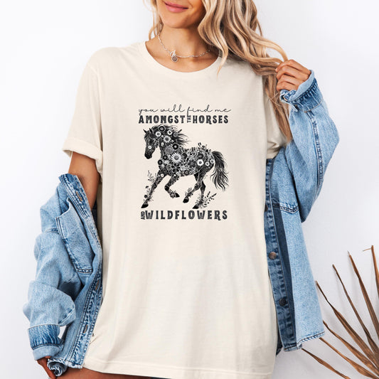 Western Wildflower Horse T-Shirt - Country Equestrian Tee, Floral Horse Graphic, Rodeo Cowgirl Shirt, Boho Western Horse Lover Gift