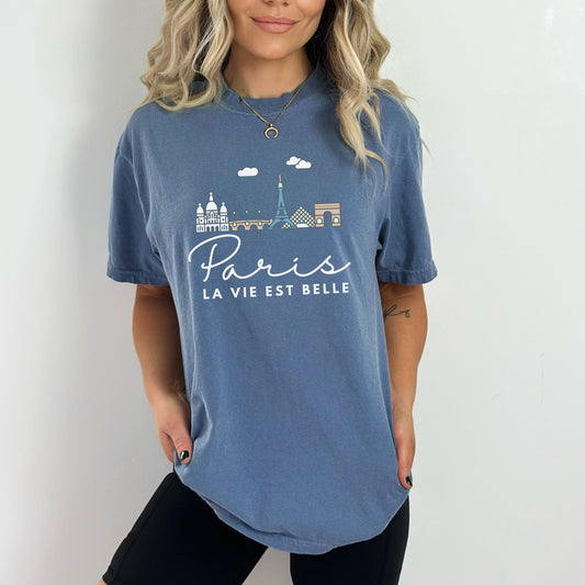 Paris France T-Shirt | Comfort Colors Cityscape Tee | European Travel Souvenir | French Aesthetic Shirt