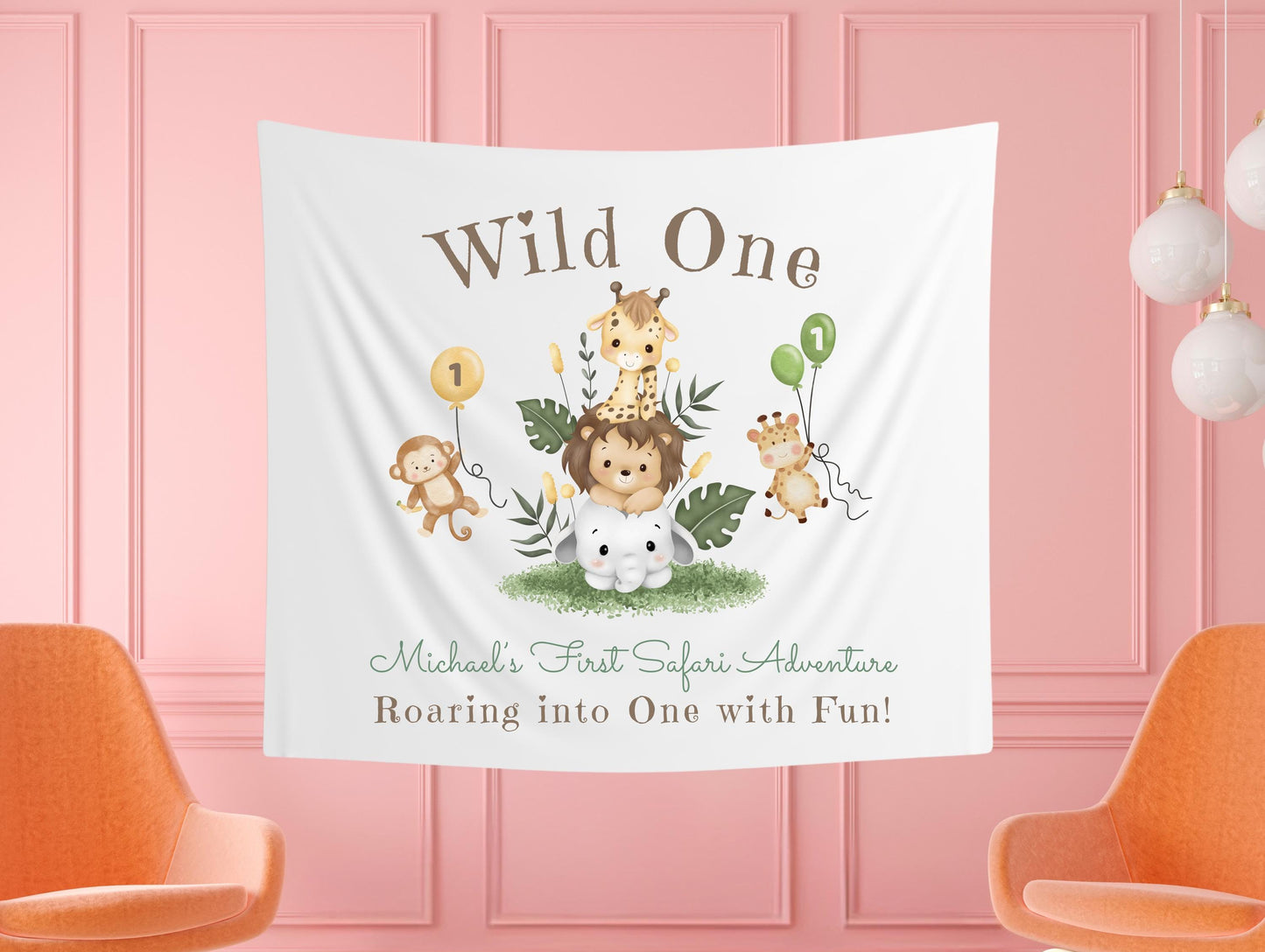 Wild One Safari 1st Birthday Banner | Jungle Animal Party Decor | Custom First Birthday Tapestry | Wild One Theme Sign