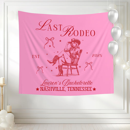 Last Rodeo Bachelorette Banner, Western Party Tapestry, Cowgirl Bachelorette Decor, Custom Name and Location Sign