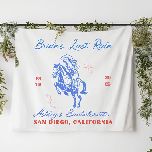 Bride’s Last Ride Bachelorette Banner | Custom Western Party Decor | Last Rodeo Bride-to-Be Tapestry | Cowgirl Bach Sign
