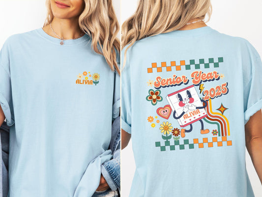 Retro Senior 2025 Shirt | Custom Senior Tee | Oversized Back-to-School Graphic
