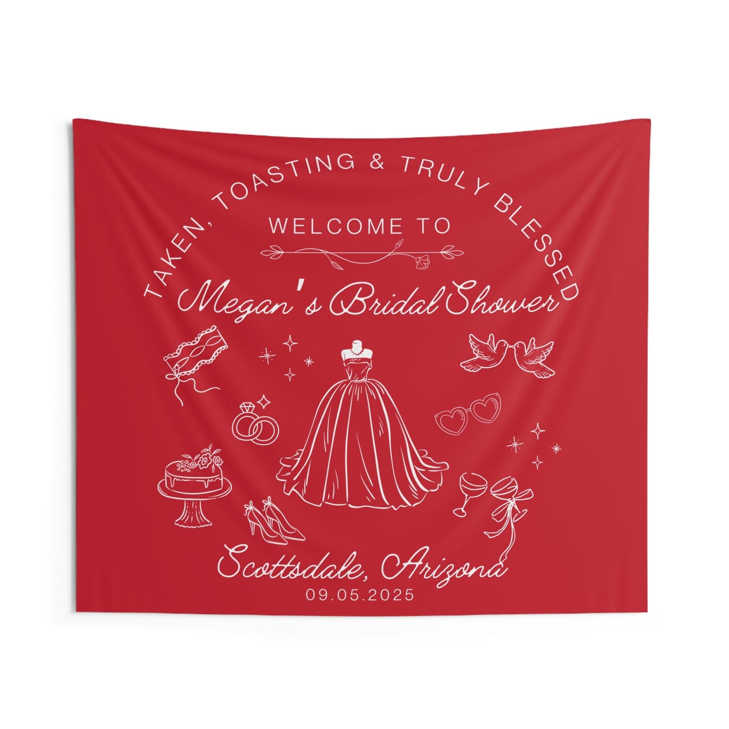 Custom Bridal Shower Banner - Elegant Wedding Tapestry - Personalized Bridal Shower Sign - Welcome Sign with Name, Date & Location