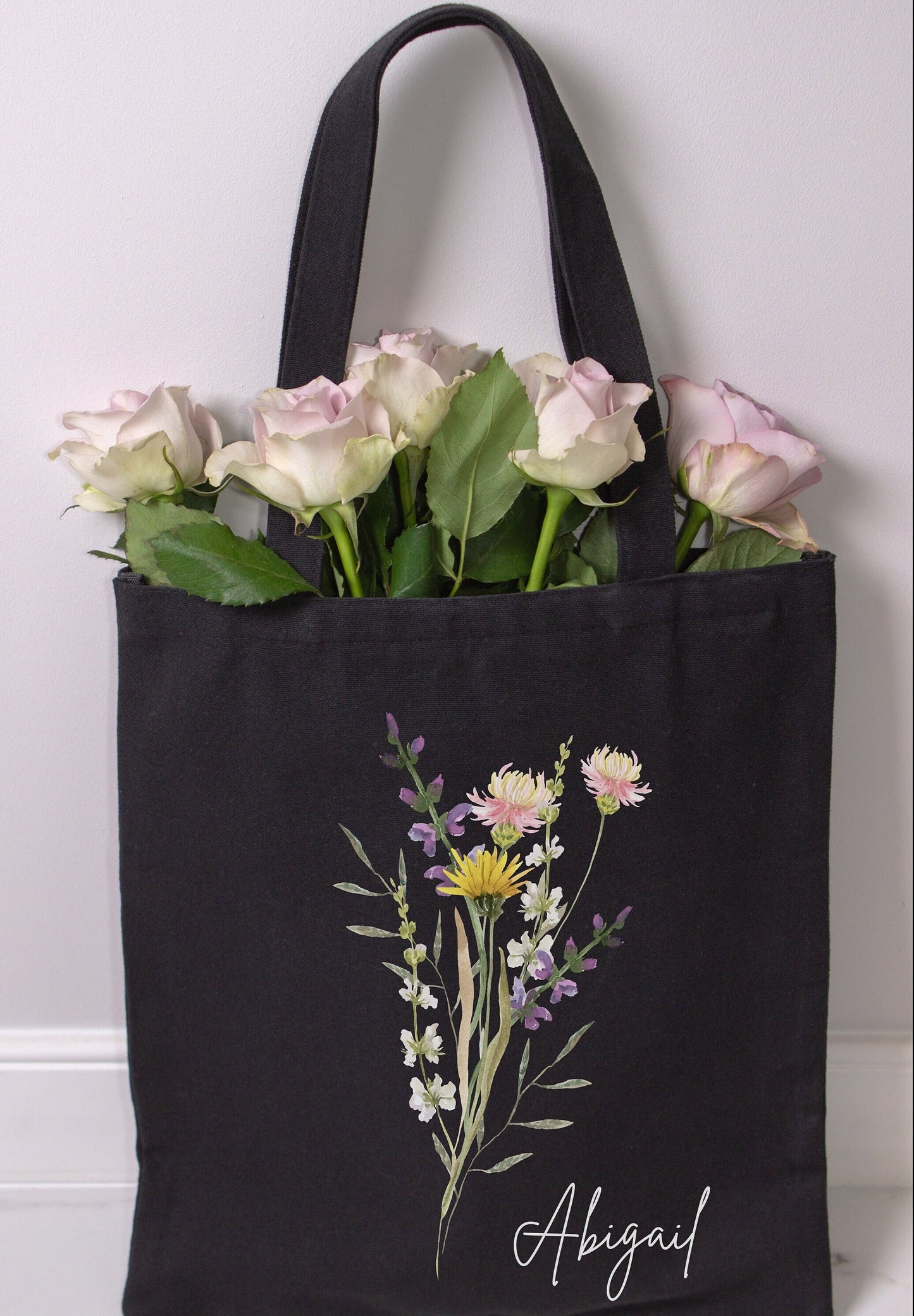 Personalized Wildflower Canvas Tote Bag - Bridesmaid Gift - Party Favor - Mother's Day - Floral Tote Gift for Her