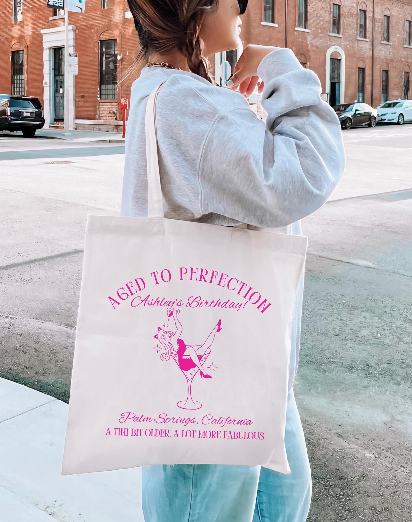 Birthday Tote Bag, Aged to Perfection, A Tini Bit Older Tote, Custom Gift Bag for Her, Funny Birthday Favor, Personalized Party Tote