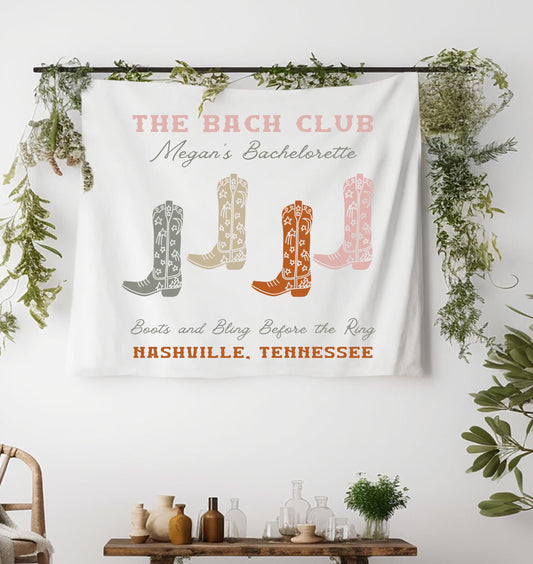 Bach Club Banner Bachelorette Party Decor, Boots and Bling Before the Ring Sign, Western Bachelorette Tapestry, Cowgirl Bride Custom Decor