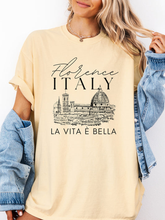 Florence Italy Graphic Tee | Oversized Comfort Colors Shirt | Italian Travel T-Shirt for Women